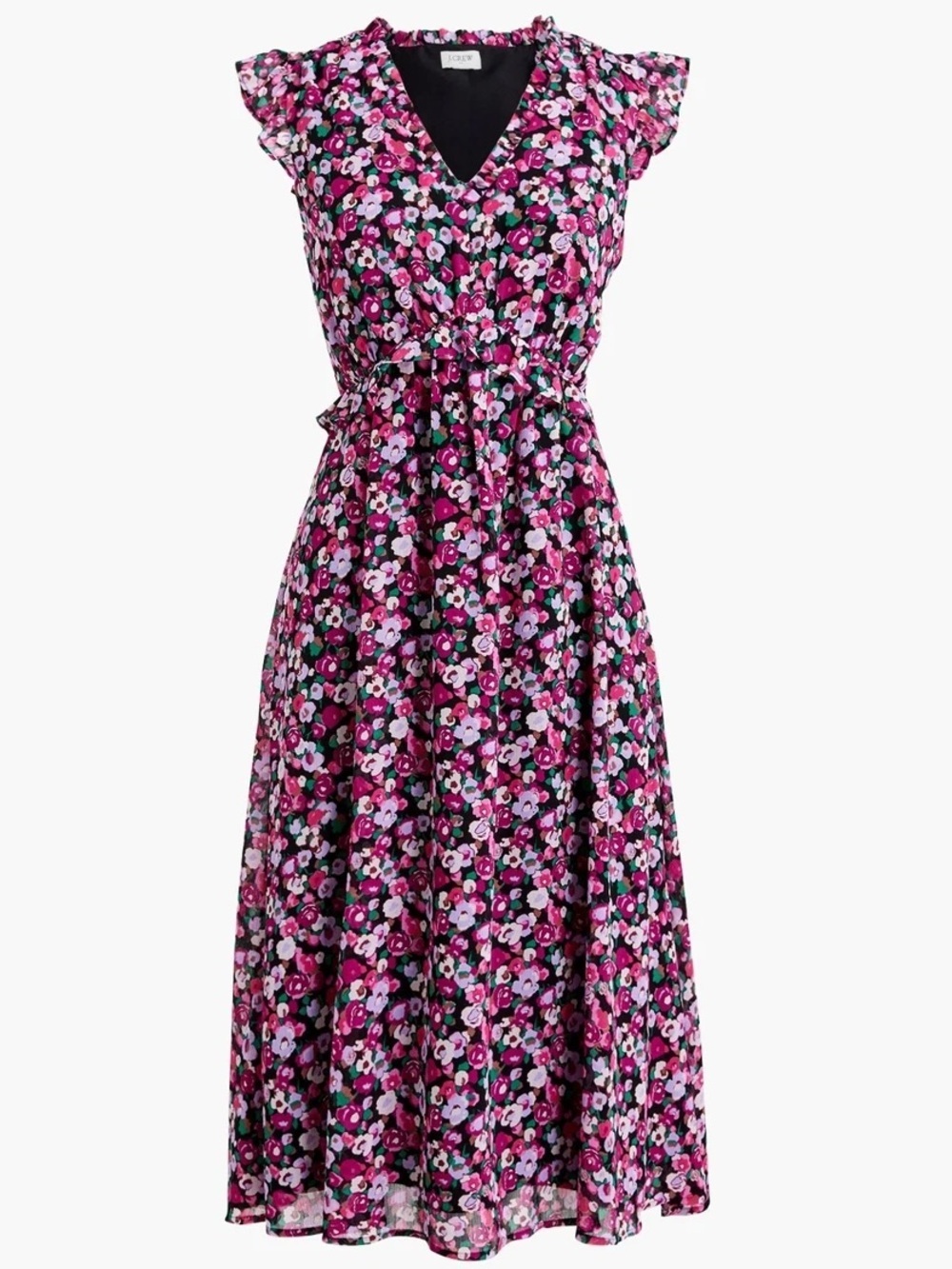 J. Crew Floral Cap Sleeve V Neck Ruffle Dress - Size 10